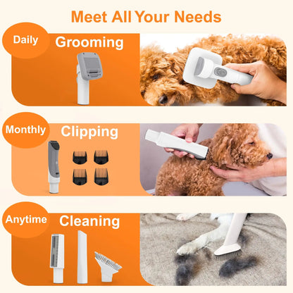 Dog Grooming Vacuum for Shedding, 13,200Pa Pet Grooming Vacuum Kit with Dogs Cats Clippers, 6 in 1 Low Noise Home Cleaning Tool