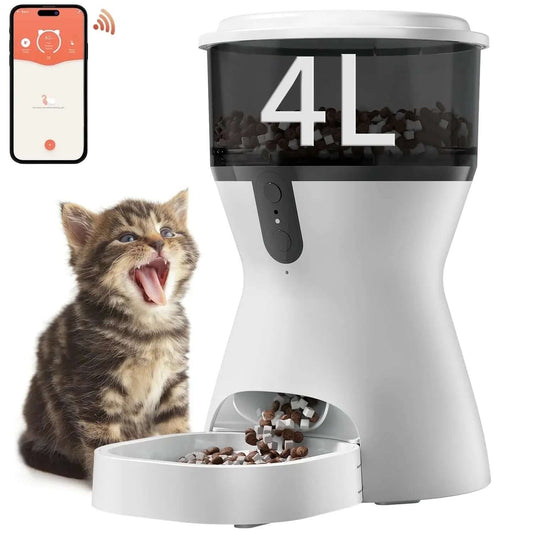 Automatic Cat Feeders 2.4G Wifi, Automatic Dog Food Dispenser, Timed Pet Feeder with 10S Dining Voice Record, 20 Cups/4L Smart Pet Feeder, Auto Pet Feeder for Cats and Small Dogs