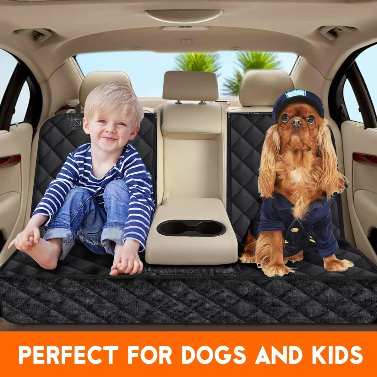 Dog Car Seat Cover, Back Seat Cover for Dogs Pet Car Seat Protector Waterproof Bench Car Seat Cover, Non-Slip Reat Seat Cover Fits Middle Armrest for Most Cars Trucks Suvs - Black - TRENDSRBLLC