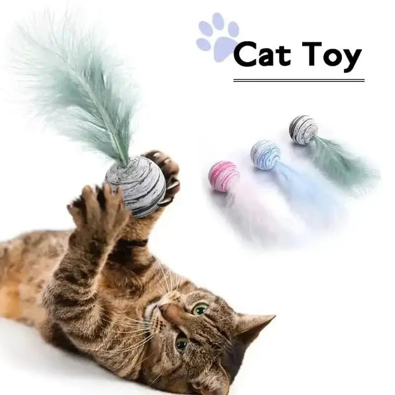 Interactive Pet Feather Ball Toy - Entertaining Cat Toy - TRENDSRBLLC