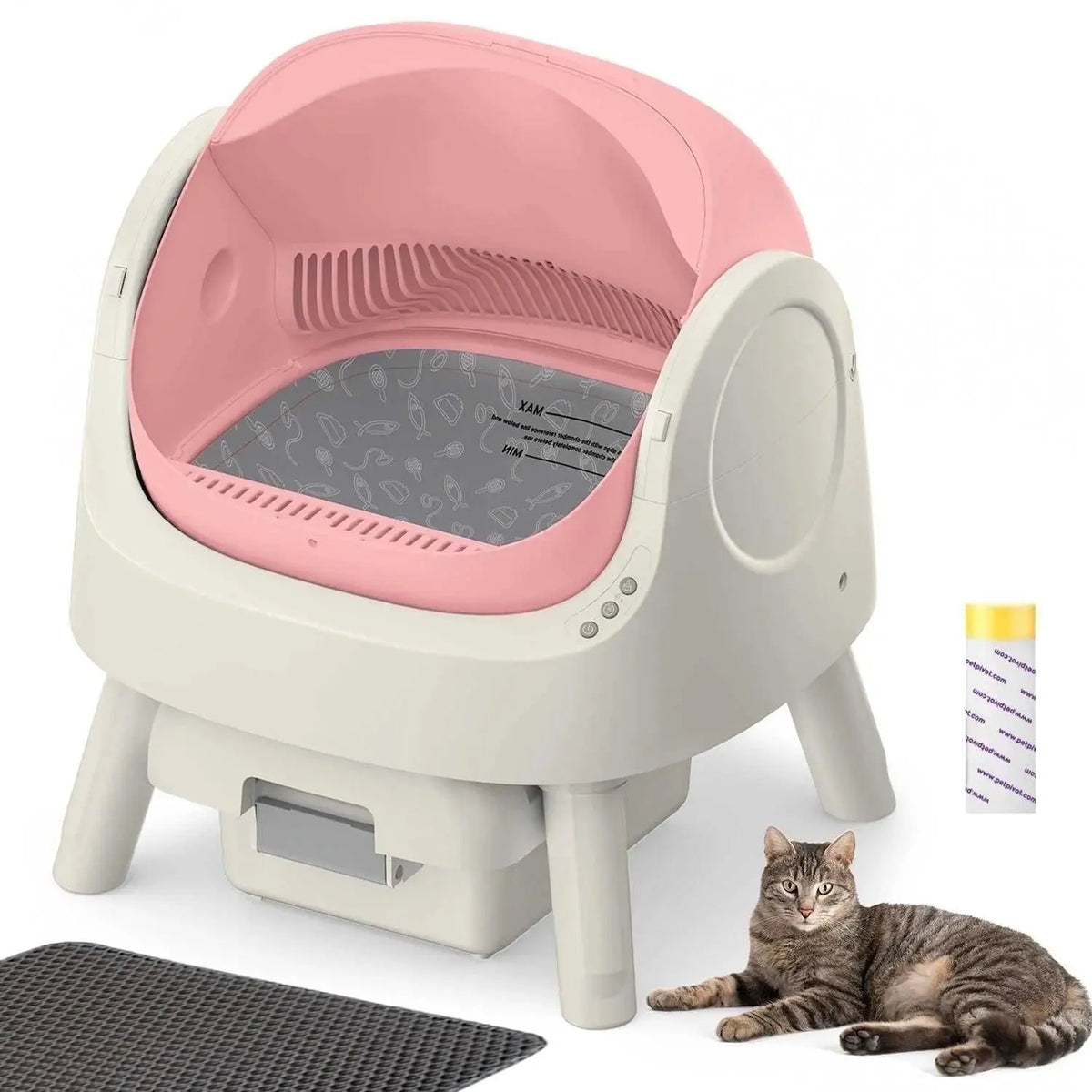 PetPivot Autoscooper 11 Open-Top Self-Cleaning Cat Litter Box，Odor-Free Waste Disposal includes Trash Bags-Pink - TRENDSRBLLC