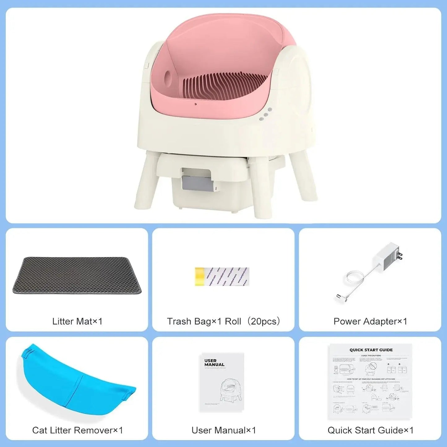 PetPivot Autoscooper 11 Open-Top Self-Cleaning Cat Litter Box，Odor-Free Waste Disposal includes Trash Bags-Pink - TRENDSRBLLC