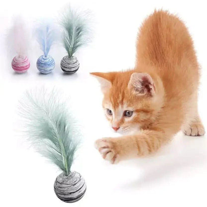 Interactive Pet Feather Ball Toy - Entertaining Cat Toy - TRENDSRB