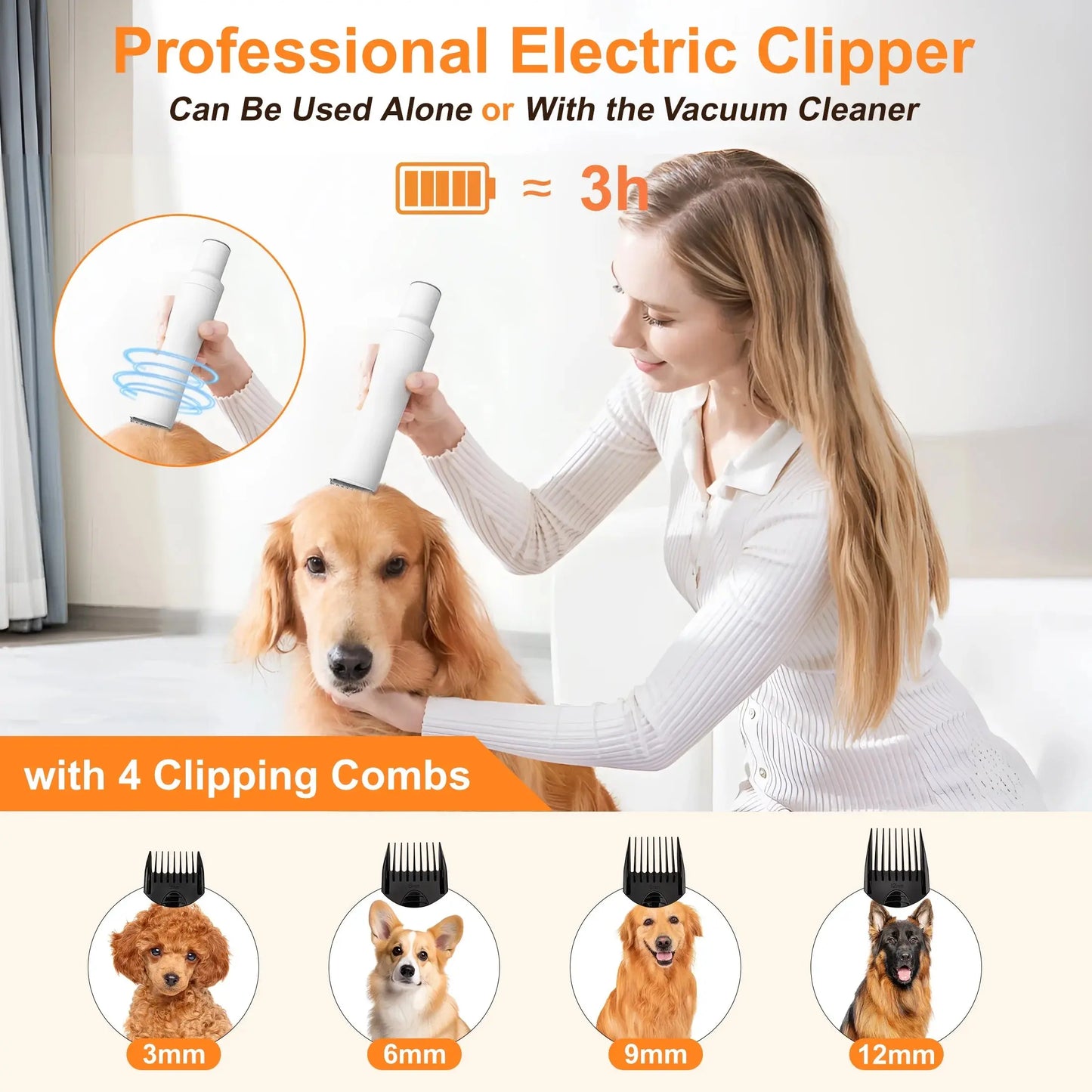 Dog Grooming Vacuum for Shedding, 13,200Pa Pet Grooming Vacuum Kit with Dogs Cats Clippers, 6 in 1 Low Noise Home Cleaning Tool