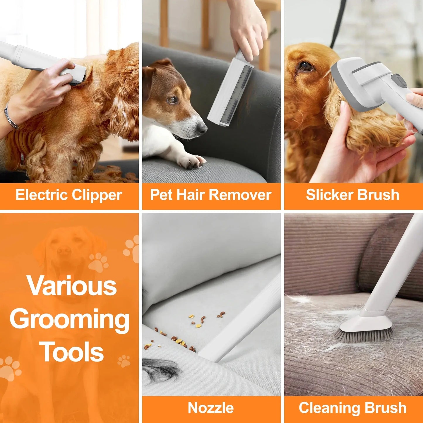Dog Grooming Vacuum for Shedding, 13,200Pa Pet Grooming Vacuum Kit with Dogs Cats Clippers, 6 in 1 Low Noise Home Cleaning Tool