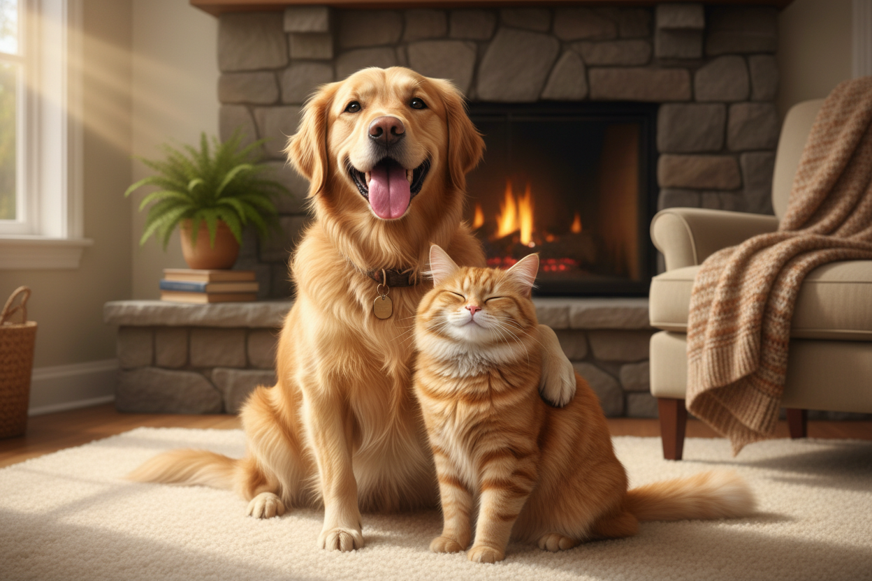 happy dog and cat 
